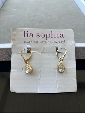 Lia Sophia Gold Teardrop Crystal Dangle Earrings
